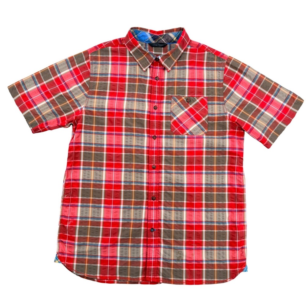 The North Face Mens Large Red Plaid Short Sleeve Button Up Hiking Shirt Casual